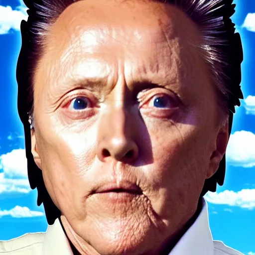 Prompt: christopher walken super saiyan, blue sky and clouds in background