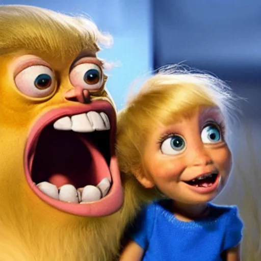 Prompt: Donald Trump as a monster in Monsters Inc.