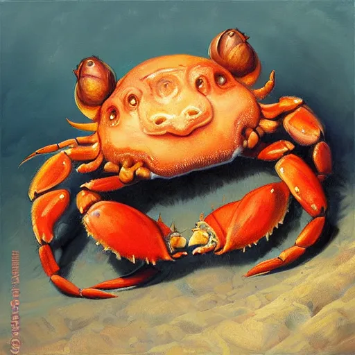 Image similar to crab - pig creature, oil painting by justin gerard