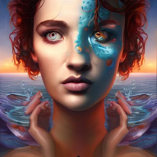 Image similar to a water elemental portrait, Pixar style by Tristan Eaton Stanley Artgerm and Tom Bagshaw