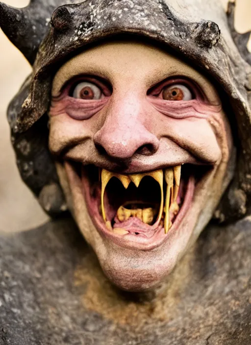 Prompt: closeup portrait of a grinning drunken medieval goblin in the cloisters, depth of field, zeiss lens, detailed, symmetrical, centered, fashion photoshoot, by annie leibovitz and steve mccurry, david lazar, jimmy nelsson, breathtaking, 8 k resolution, extremely detailed, beautiful, establishing shot, artistic, hyperrealistic, beautiful face, octane render