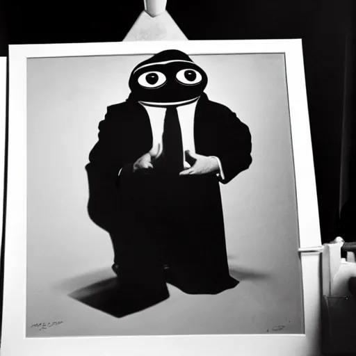 Image similar to portrait of Pepe the Frog as James Bond, photography by Cecil Beaton, Hollywood style lighting, black and white, photorealistic