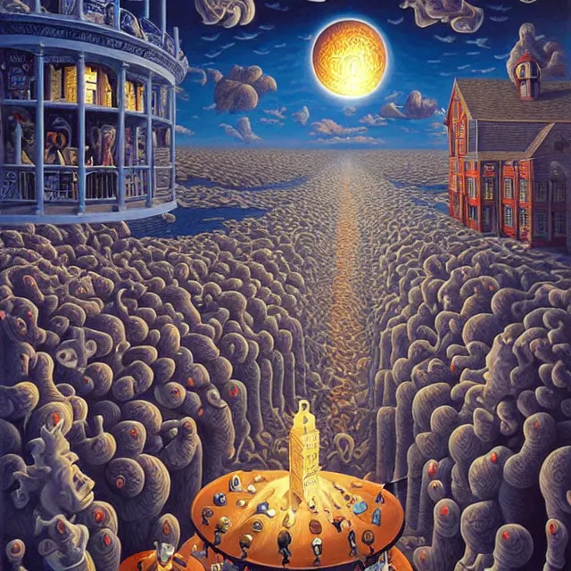 Prompt: the carnival of nightmares, polycount, surrealism, surrealist, cosmic horror, rob gonsalves, high detail