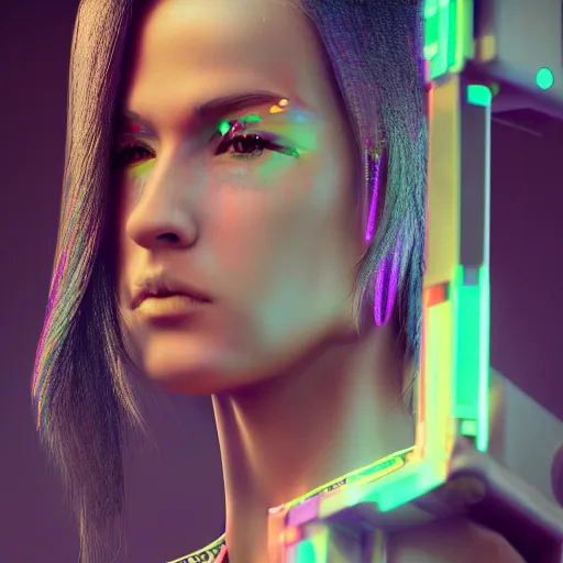 Image similar to the cyberpunk girl portrait, render, octane, 4k, highly detailed, vivid colors, high definition, Johanna, Martine