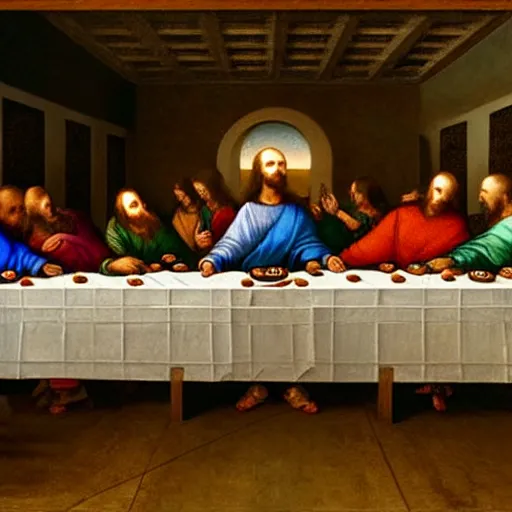 Prompt: jeff bezos is judas at the last supper, by da vinci