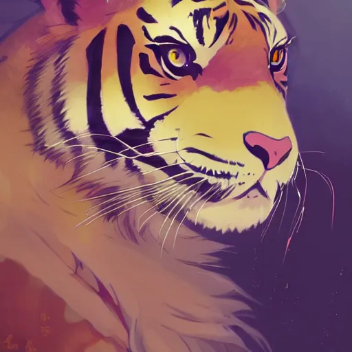 Image similar to a tiger wearing a dress, illustration concept art anime key visual trending pixiv fanbox by wlop and greg rutkowski and makoto shinkai and studio ghibli and kyoto animation symmetrical facial features