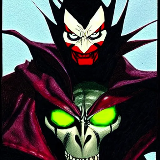 Prompt: David Tennant as spawn, full view, centered, concept art, illustration by  John Romita Jr.