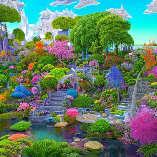 Prompt: a tiltshift 4 k photo of visions of serenity in the garden of enchantment, detailed digital art by howard arkley, anton fadeev and james gurney, hyperdetailed 4 k hd realism rendered in unreal engine