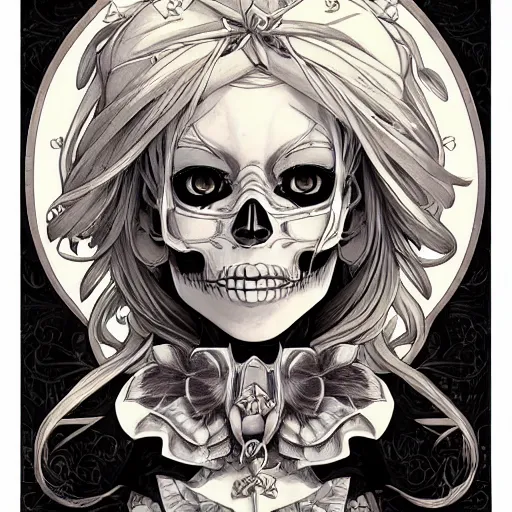 Image similar to anime manga skull portrait young woman skeleton, intricate, elegant, highly detailed, digital art, ffffound, art by JC Leyendecker and sachin teng