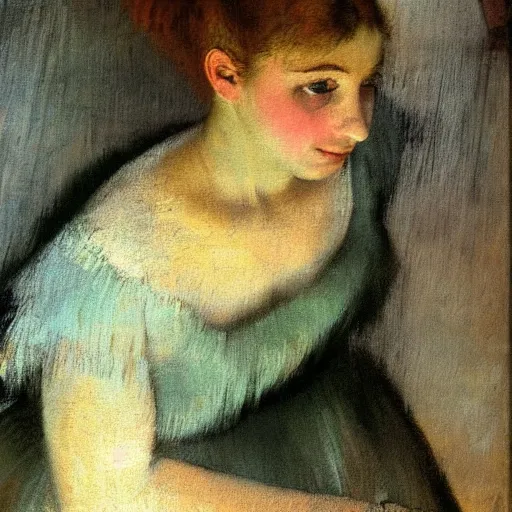 Image similar to Edgar Degas painting of a young beautiful