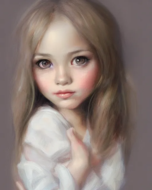 Image similar to portrait of a cute girl painted by Nicoletta Ceccoli, detailed, award winning, digital painting, artstation, concept art, smooth, sharp focus, illustration,