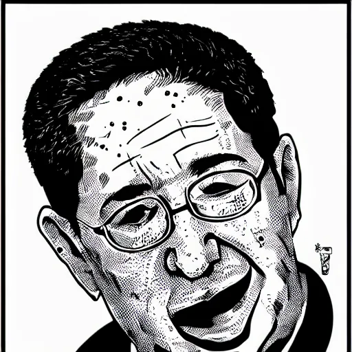 Image similar to glenn greenwald eating his own face in the style of katsuhiro otomo line art blended with pushead style