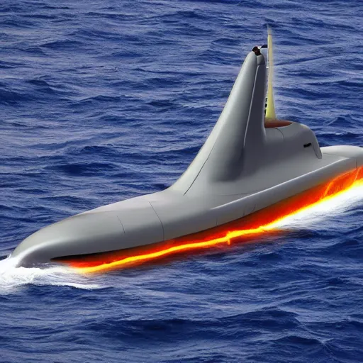 Image similar to spaceship like submarine sailing in the sea which fires a nuclear missile