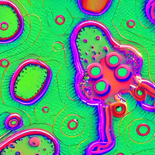 Image similar to a microscopic image of a small bubbly transparent character with fluo colors and a 6 legs, microscopic imagery