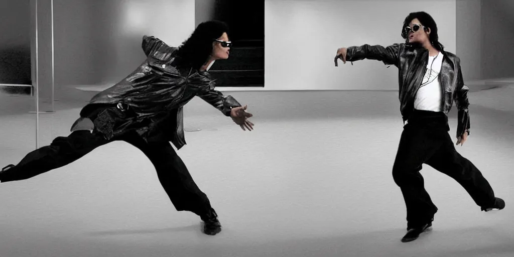 Image similar to michael jackson by himself 2 0 0 9 style wearing shades, studio dancing solo, this is it style, photo real, pores, motion blur, solo, by himself, heroic pose, real life, spotted, ultra realistic face, accurate, 4 k, movie still, uhd, sharp, detailed, cinematic, render, modern