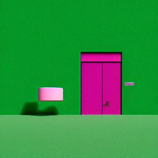 Prompt: isometric minimalistic precisionist backroom with pepe the frog and trashcans, cinema 4 d, 1 0 0 0 0 mm, green and pink color scheme depth of field, octane render, studio lighting