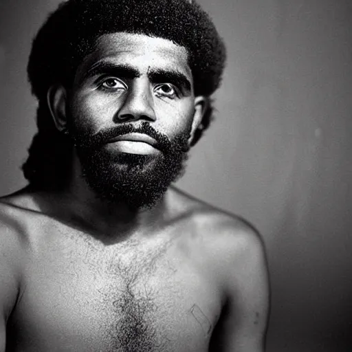 Image similar to portrait of kyrie irving, kyrie irving as che guevara, heroico, black and white, photograph by alberto korda, inspiring, dignifying, national archives