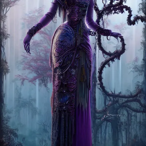Prompt: photorealistic soft paint of a single very beautiful asian princess full long dress, ultra deep fog, purple black lustrous thin haircut, partial symmetry accurate features, focus, very intricate ultrafine details, award winning masterpiece, steampunk world, rudolf freund dan mumford tom bagshaw
