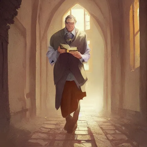 Image similar to My Favorite Portrait of a lawyer genius academician wearing a grimoire in his holding hand whilst wearing a vest of scholarship Greg Rutkowski Marc Simonetti Anato finnstark Brooklyn New York Hidden Stairway Hidden Alcove Visible Alleyway 4k Artstation Background Wallpaper 1080p