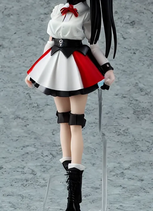 Image similar to 80mm, resin anime figure detailed of a school girl with black skirt, white blouse and gothic boots