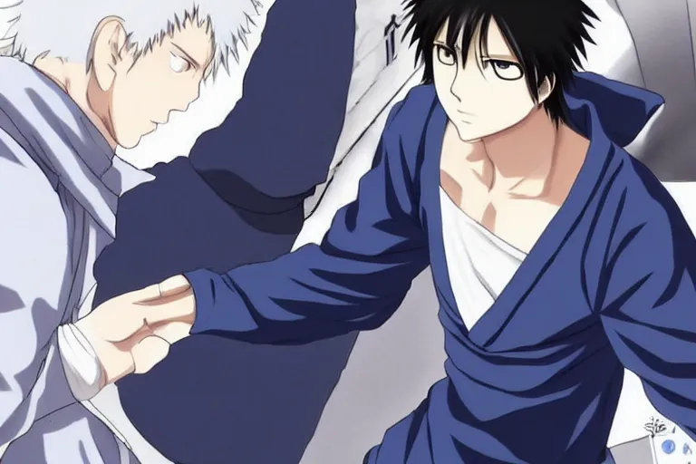 Image similar to A handsome man，Black short hair, blue eyes, Hijikata Toushirou of Gintama