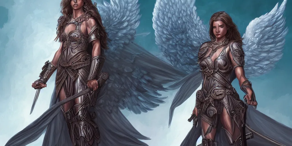 Image similar to female angel warrior. digital art, detailed by magali villeneuve