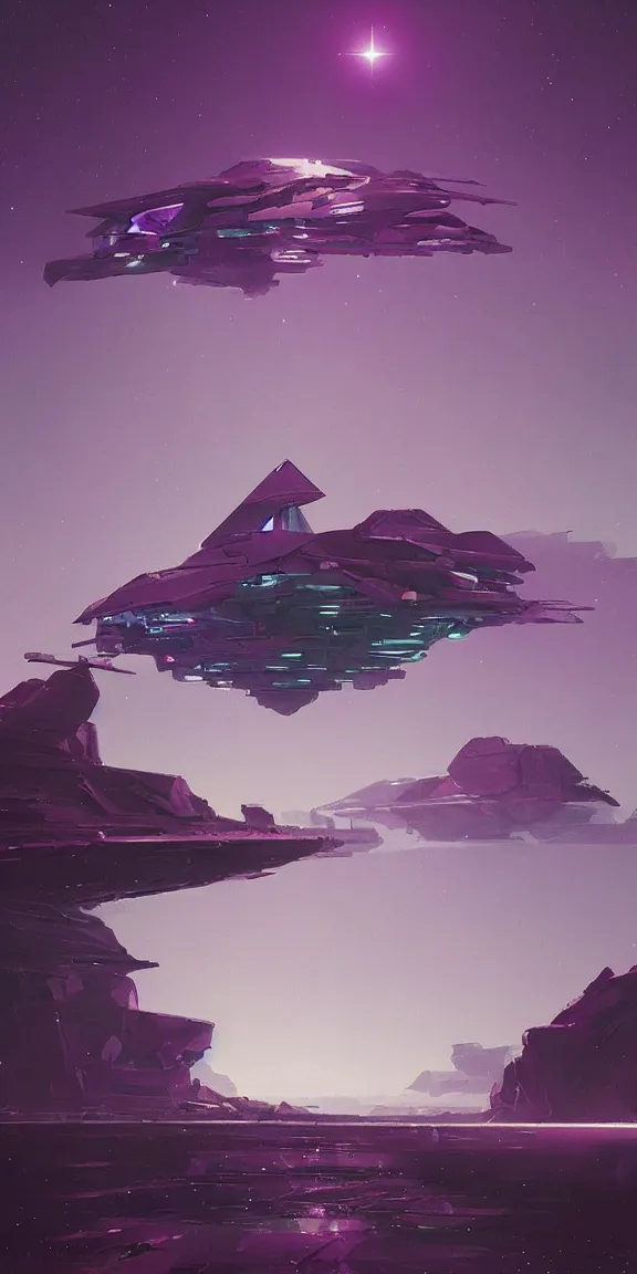 Image similar to amethyst crystal spaceship, geometric, sci - fi concept art, by john harris, by simon stalenhag, stunning, by vincent di fate, award winning