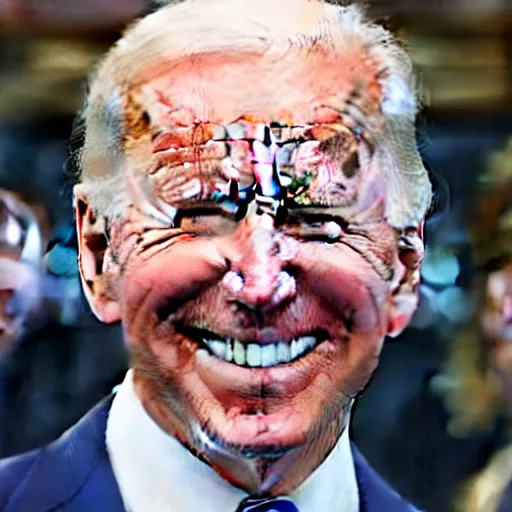 Image similar to a man who is a genetic combination of joe biden and donald trump face and upper - body focus