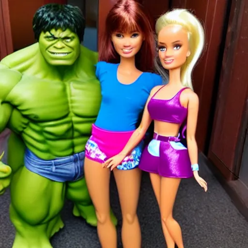 Prompt: Hulk with Barbie outfit