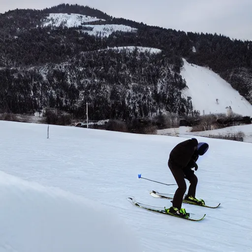 Prompt: photo of ice - cream with a guy skiing on it