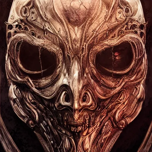 Image similar to Very very very very highly detailed epic photo of face with scarry horror venetian mask, intricate, dystopian, sci-fi, extremely detailed, digital painting, artstation, concept art, smooth, sharp focus, illustration, intimidating lighting, incredible art by Artgerm and Vincent di Fate