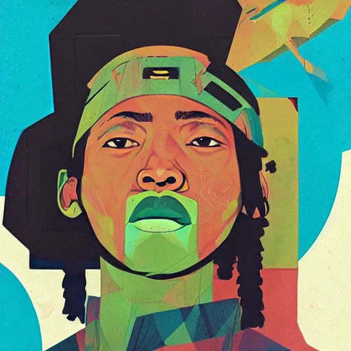 Prompt: A tribe called Quest profile picture by Sachin Teng, asymmetrical, Organic Painting , Matte Painting, meaningful, Powerful, geometric shapes, hard edges, graffiti, street art:2 by Sachin Teng:4