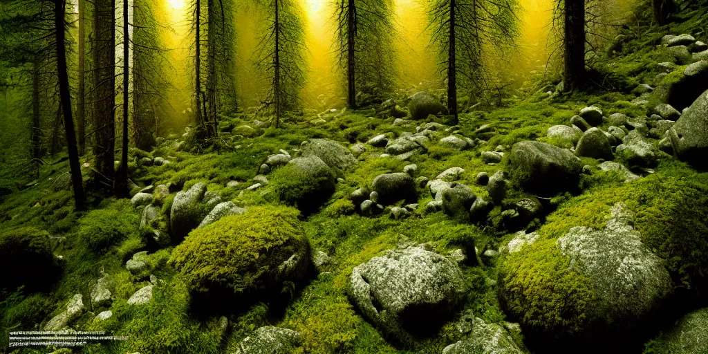 Image similar to lush montain rocky forest, dense vegetation, against light, bright details, contrasting, daylight, highly detailed, by dieter rams 2 0 0 0, national geographic magazine, reportage photo, natural colors