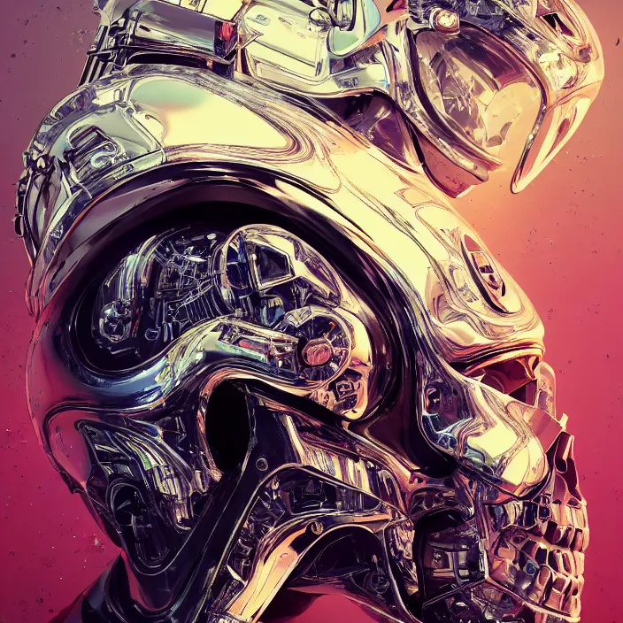 Image similar to portrait of a skull in a racing suit. intricate abstract. intricate artwork. nightmare fuel. by Tooth Wu, wlop, beeple, dan mumford. octane render, trending on artstation, greg rutkowski very coherent symmetrical artwork. cinematic, hyper realism, high detail, octane render, 8k, iridescent accents