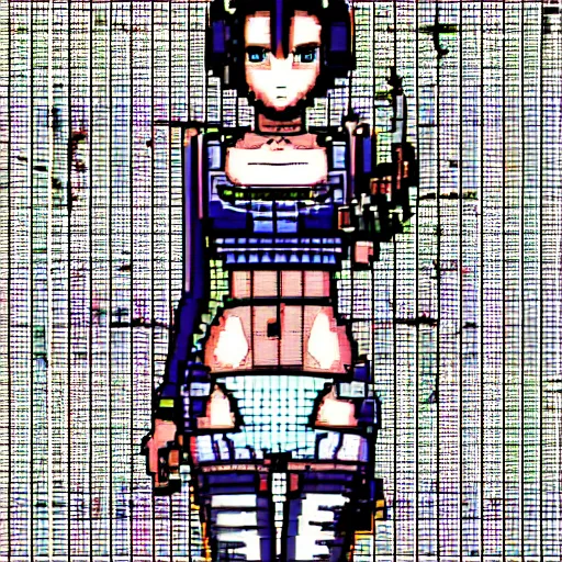 Prompt: pixelart anime cyberpunk girl