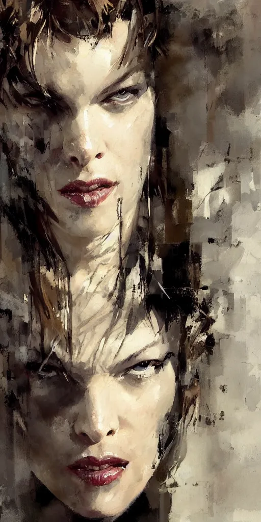 Image similar to A painting of Milla Jovovich, by Jeremy Mann