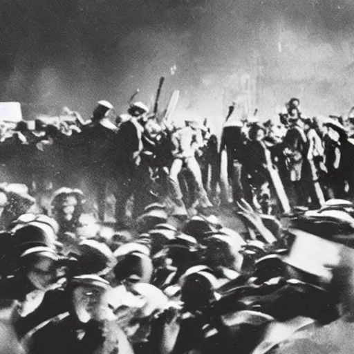 Prompt: silent film image of riot in amazon warehouse - 9