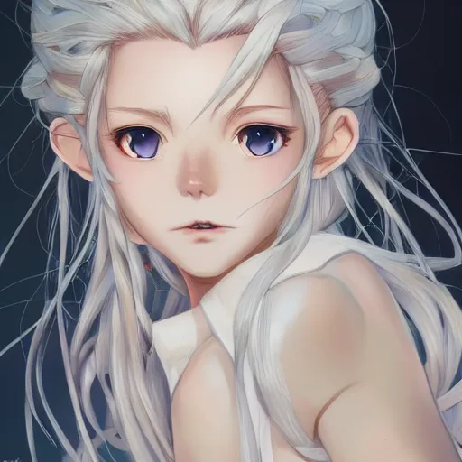 Prompt: anime portrait of tom holland as an anime cat girl waifu, long white hair, twisted braid, watery eyes, by Stanley Artgerm Lau, WLOP, Rossdraws, James Jean, Andrei Riabovitchev, Marc Simonetti, and Sakimichan, trending on artstation
