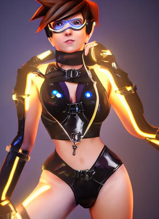 first-cobra23: Tracer from Overwatch wearing latex clothing, hyper