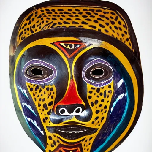 Prompt: a mask of a shaman and a jaguar