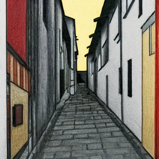 Image similar to a narrow alley in golden gai as depicted by lee ufan and hilma af klint and sketched by osamu tezuka