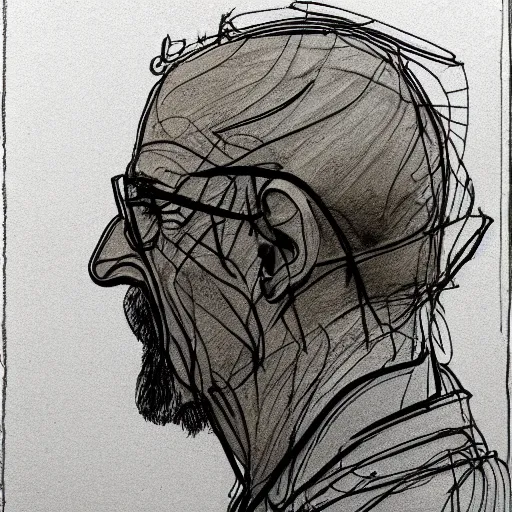 Prompt: a realistic yet scraggly portrait sketch of the side profile of a stern and sophisticated walter white, trending on artstation, intricate details, in the style of frank auerbach, in the style of sergio aragones, in the style of martin ansin, in the style of david aja, in the style of mattias adolfsson