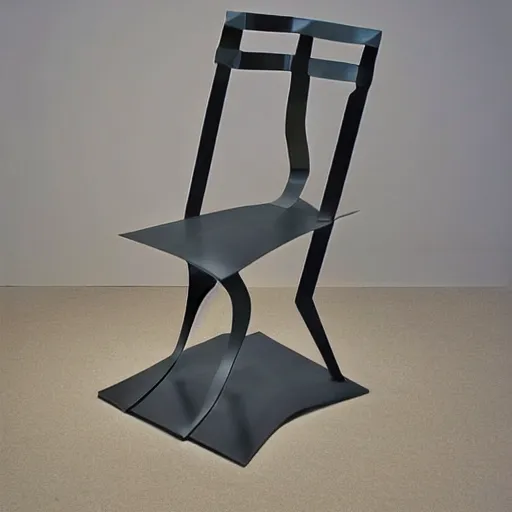 Prompt: blocks, angular by bill ward jade sculpture. a kinetic sculpture of a metal chair with a seatbelt attached to it. the chair is placed in the center of a room & the seatbelt is used to strap a person into the chair. the person is then unable to move & at the mercy of the chair.