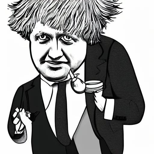 Prompt: Political cartoon of Boris Johnson with a porcelain toilet on his head