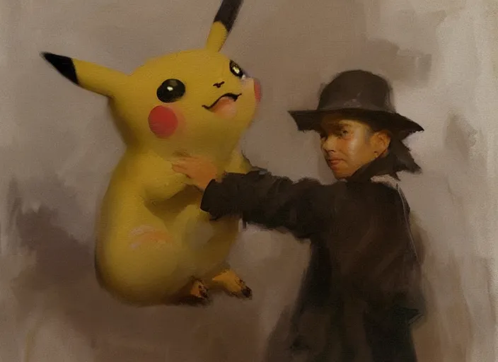 Image similar to oil painting of pikachu, art by anders zorn, wonderful masterpiece by greg rutkowski, beautiful cinematic light, american romanticism by greg manchess, creation by tyler edlin