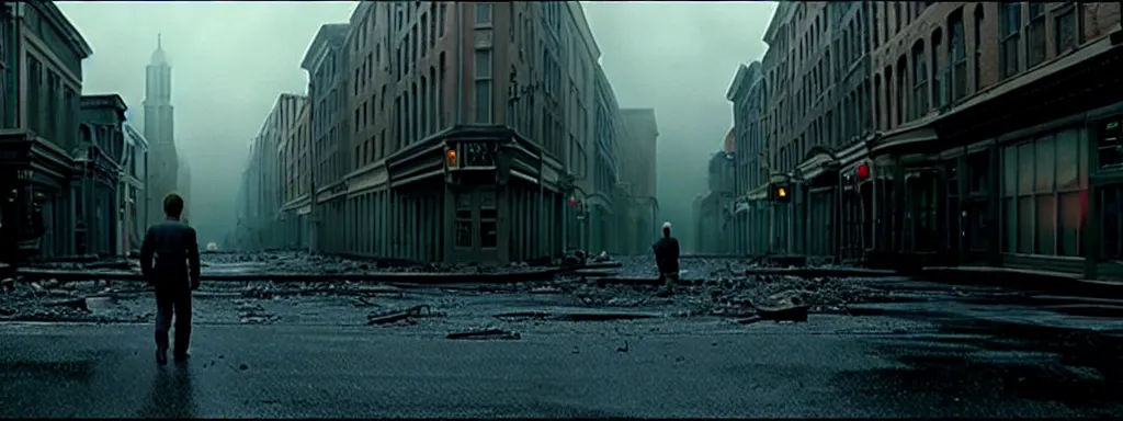 Image similar to roger deakins cinematography. a lovecraftian horror destroying a city. highly detailed. ambient occlusion