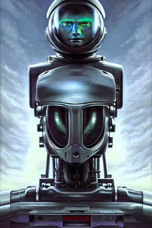Prompt: hyper-realist uncut, centered cinematic, fullbody robot portrait. complex hyper-maximalist futuristic overdetailed beautiful but terrifying, cinematic cosmic scifi portrait of an elegant very hightech but classy and streamlined android astronaut god by igor goryunov ben ridgway andrei riabovitchev, tomasz alen kopera, oleksandra shchaslyva peter gric. 3d render. Extremely ornated with laced matte white plastic, colorful ledlights. wires and cables twirling around him. No gravity. Dramatic Volumetric lighting. Omnious intricate. Secessionist style ornated portrait illustration. Technological god. Slightly influenced by giger. Unreal engine 5. Polished. Artstation. Deviantart. 8k 4k 64megapixel. Cosmic horror style. Rendered by binx.ly. coherent, hyperrealistic, hightech textures and maximum one face on the image.
