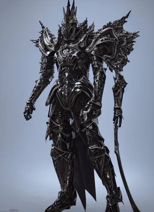 Image similar to full body digital painting of a futuristic dark king seraphim knight, in a pearl armor magicpunk chrome body sculpted intricate armor. big medium small details, reflect 8 k uhd, unreal engine, octane render in the artstyle of finnian macmanus, john park and greg rutkowski