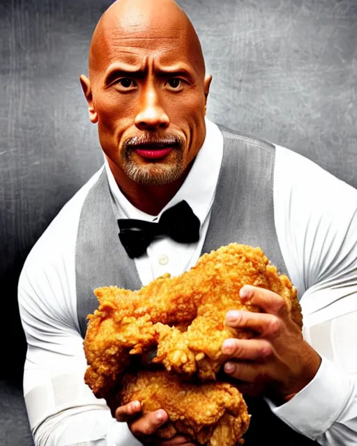 Image similar to dwayne johnson as colonel sanders eating fried chicken