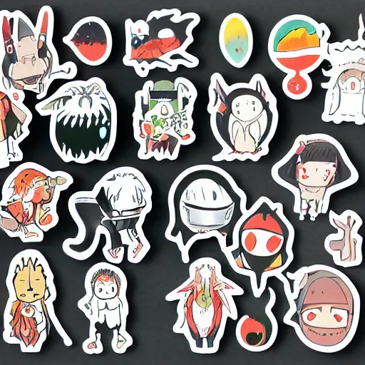 Prompt: die cut sticker, ghibli characters, splatter paint